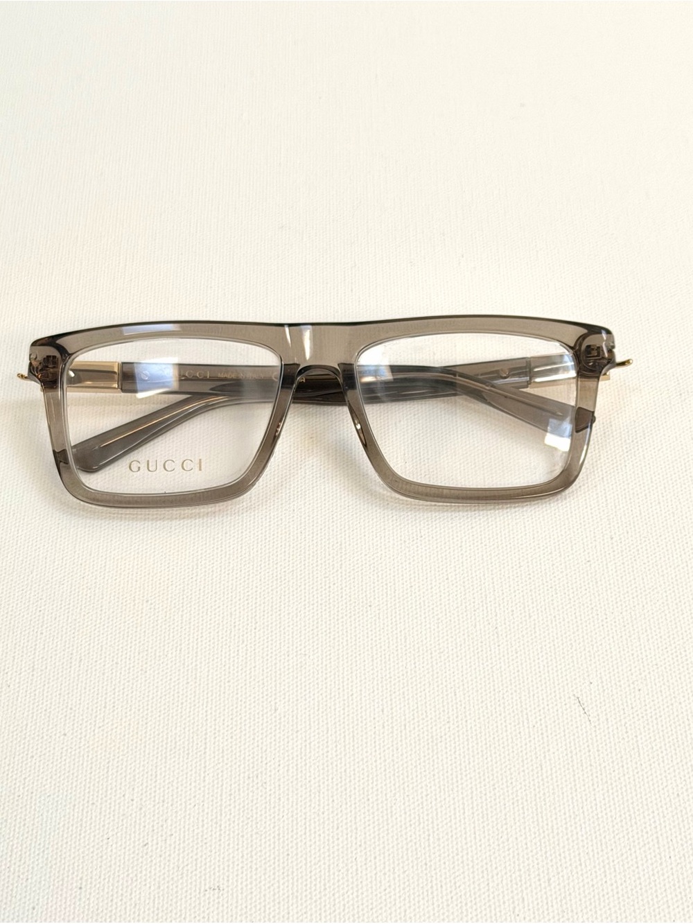 Gucci Men’s Translucent Smoke Gray Rectangular Glasses